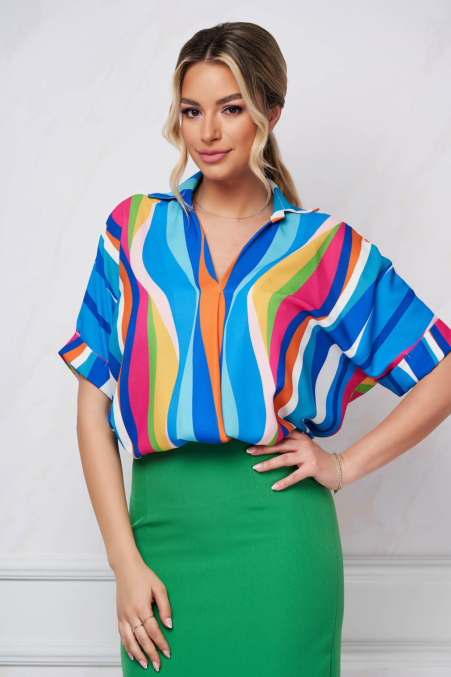 Women`s blouse loose fit wrap over front georgette