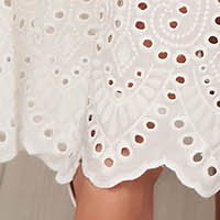 Lace White Midi Dress with Elastic Waist and Bare Shoulders - SunShine