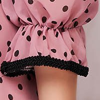 Dress elegant cloche from veil fabric dots print with ruffles at the buttom of the dress