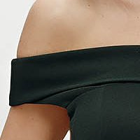 Dark Green Crepe Short Pencil Dress with Bare Shoulders - Artista