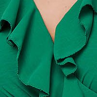 Harang alakú ruha zöld midi aszimetrikus georgette fodros gumirozott derékrésszel