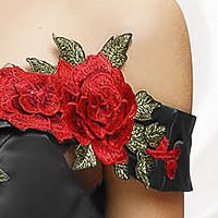 Fekete ruha midi harang taft virágos hímzés