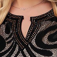 Black dress elegant midi straight lace and crystal embellished details