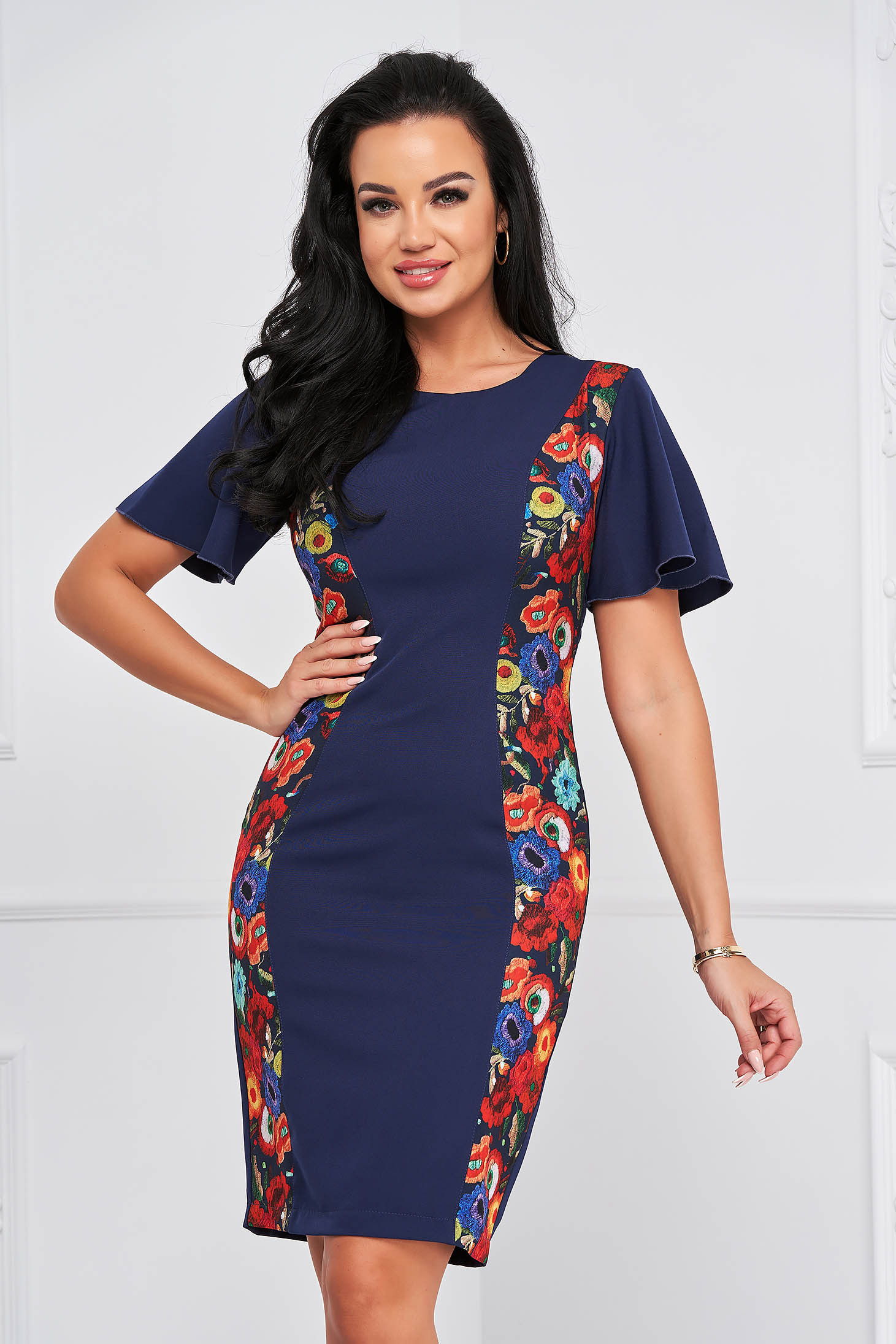 Midi pencil dress made of elastic fabric with unique floral print - StarShinerS