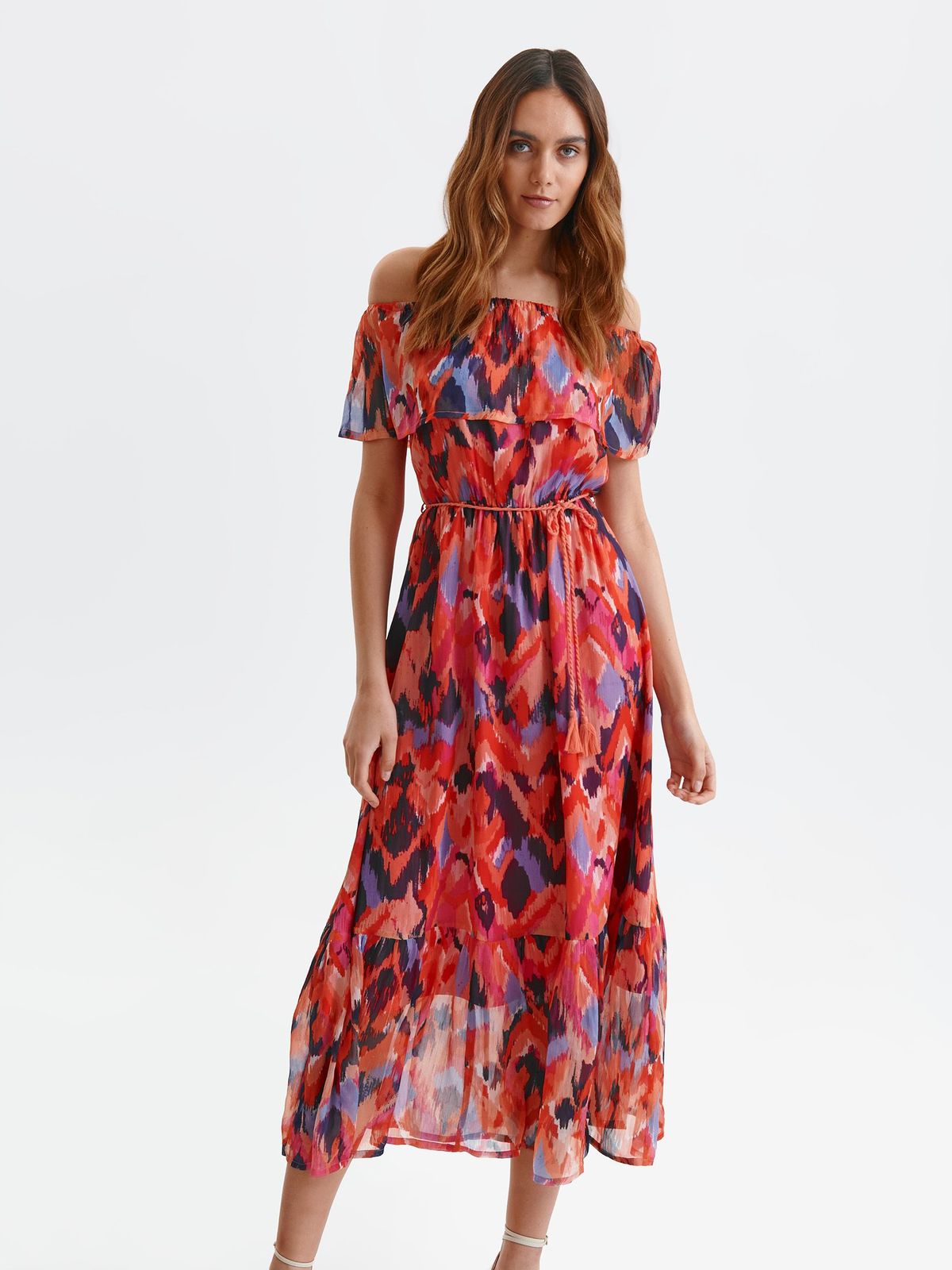 Rochie din voal midi in clos cu elastic in talie si imprimeu abstract - Top Secret