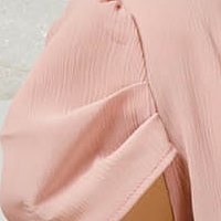 Compleu din stofa usor elastica roz prafuit cu suprapunere cu voal si accesoriu tip curea - PrettyGirl