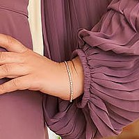 Rochie plisata din stofa elastica si voal mov midi cu un croi drept