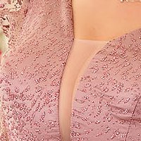 Rochie de ocazie roz prafuit midi in clos din tul cu aplicatii cu sclipici si rijelina