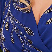 Kék midi harang muszlin ruha gyöngy és strassz köves díszítéssel