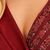 Burgundy dress occasional midi pencil crepe with sequins wrap over front