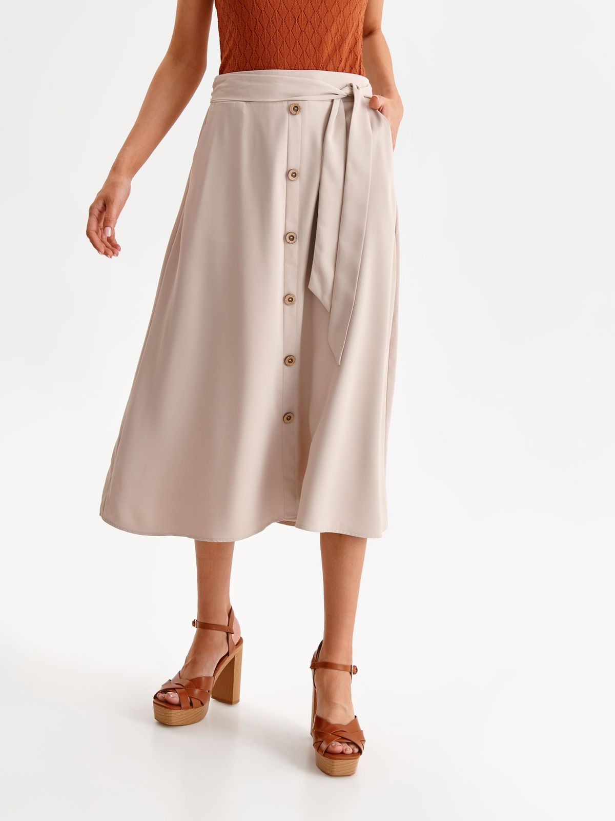 Cream skirt thin fabric midi cloche with elastic waist lateral pockets