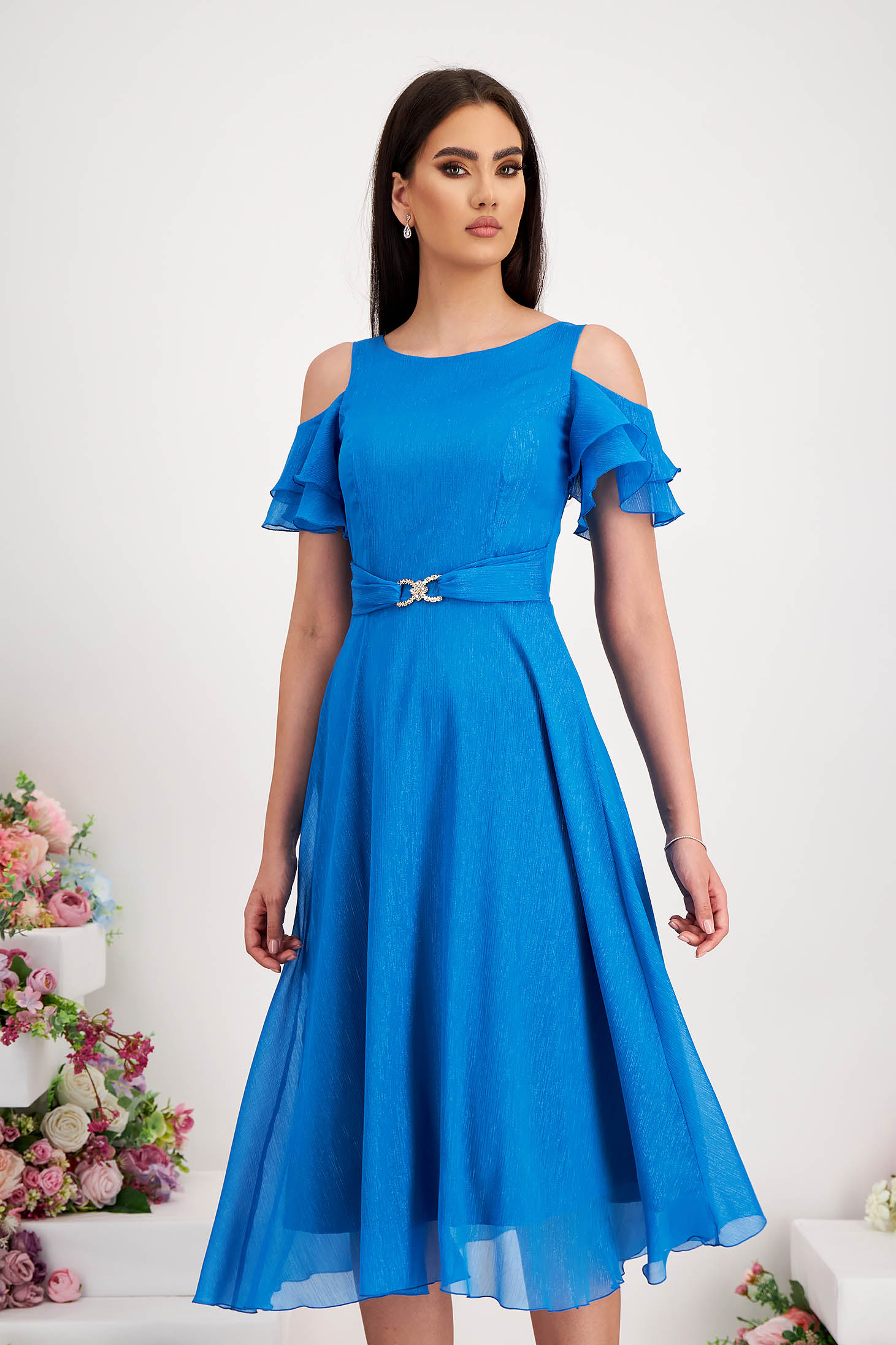 - StarShinerS turquoise dress midi cloche from veil fabric with glitter details
