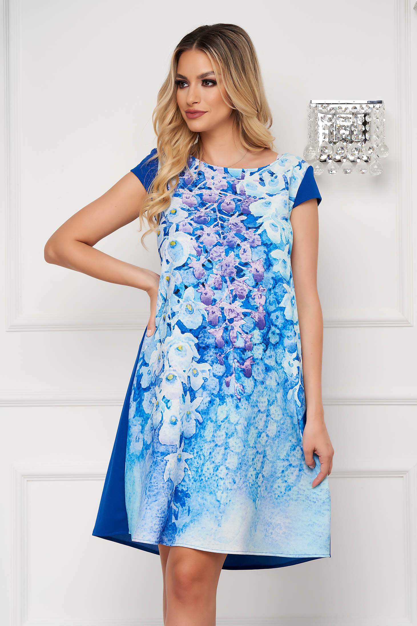 Rochie din crep cu croi larg si imprimeu floral digital - StarShinerS