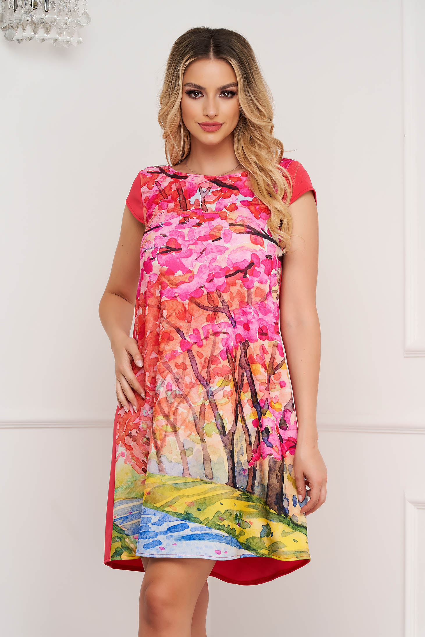 Rochie din crep cu croi larg si imprimeu abstract unic - StarShinerS