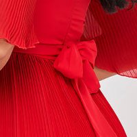 Rochie plisata din voal rosie midi in clos accesorizata cu cordon brodat in atelierele proprii - StarShinerS