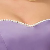 Rochie din tafta elastica lila in clos cu umeri goi si aplicatii cu perle - PrettyGirl