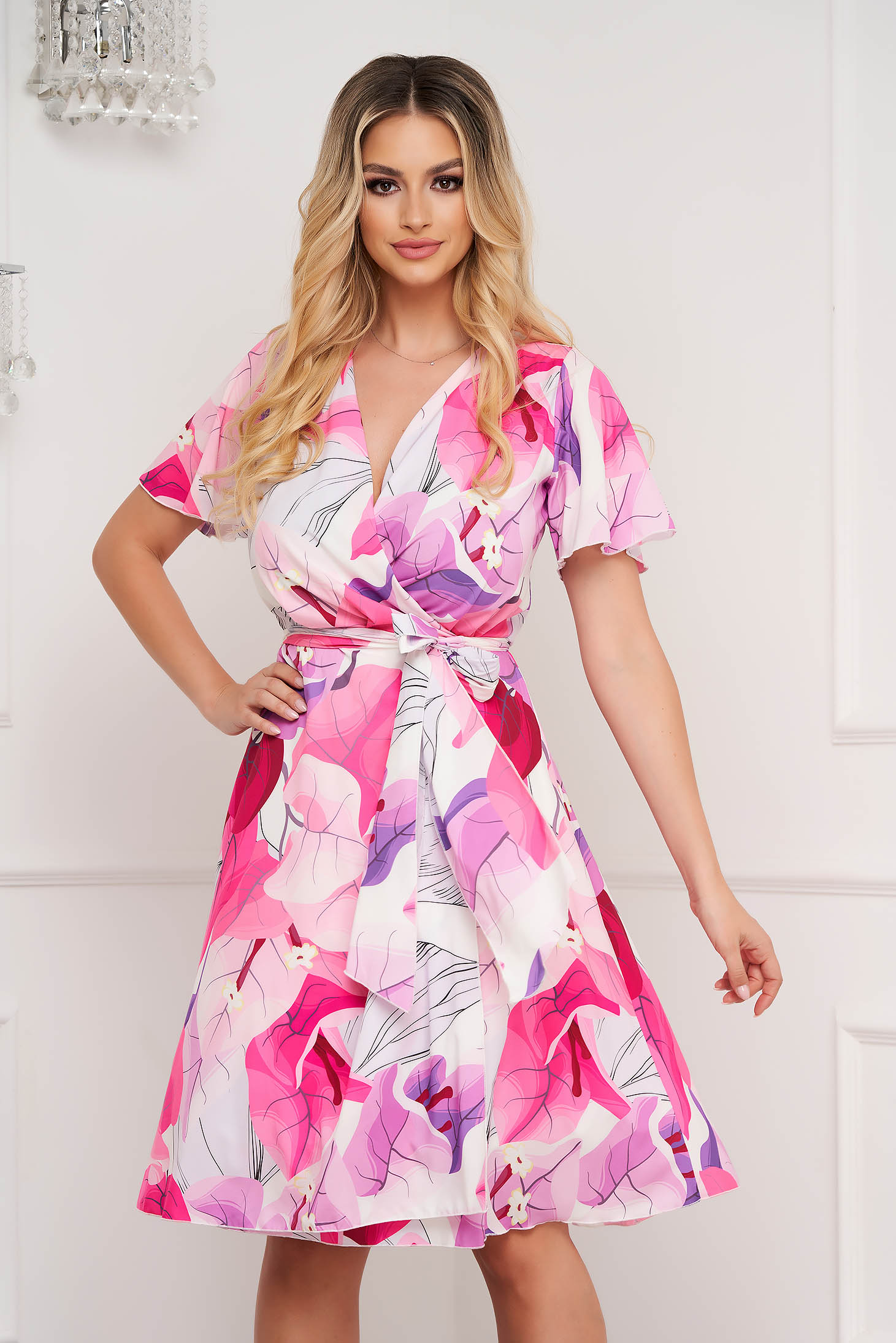 Rochie petrecuta din material subtire midi in clos cu imprimeu digital - StarShinerS