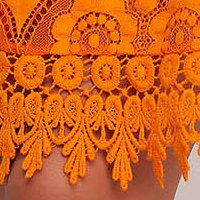 Narancssárga a-vonalú rövid csipkés pamutból készült ruha