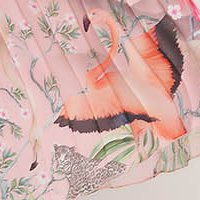 Rakott, pliszírozott midi muszlin ruha harang alakú gumirozott derékrésszel öv típusú kiegészítővel
