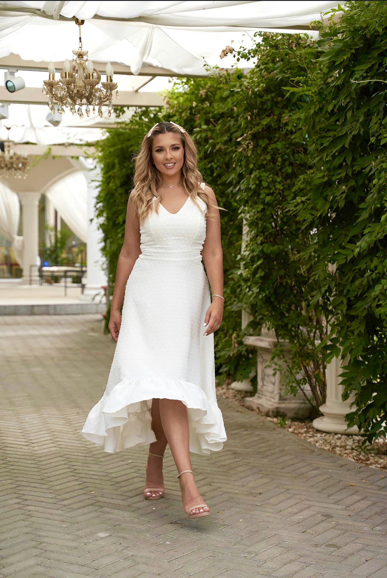 - StarShinerS ivory dress from veil fabric plumeti midi cloche asymmetrical