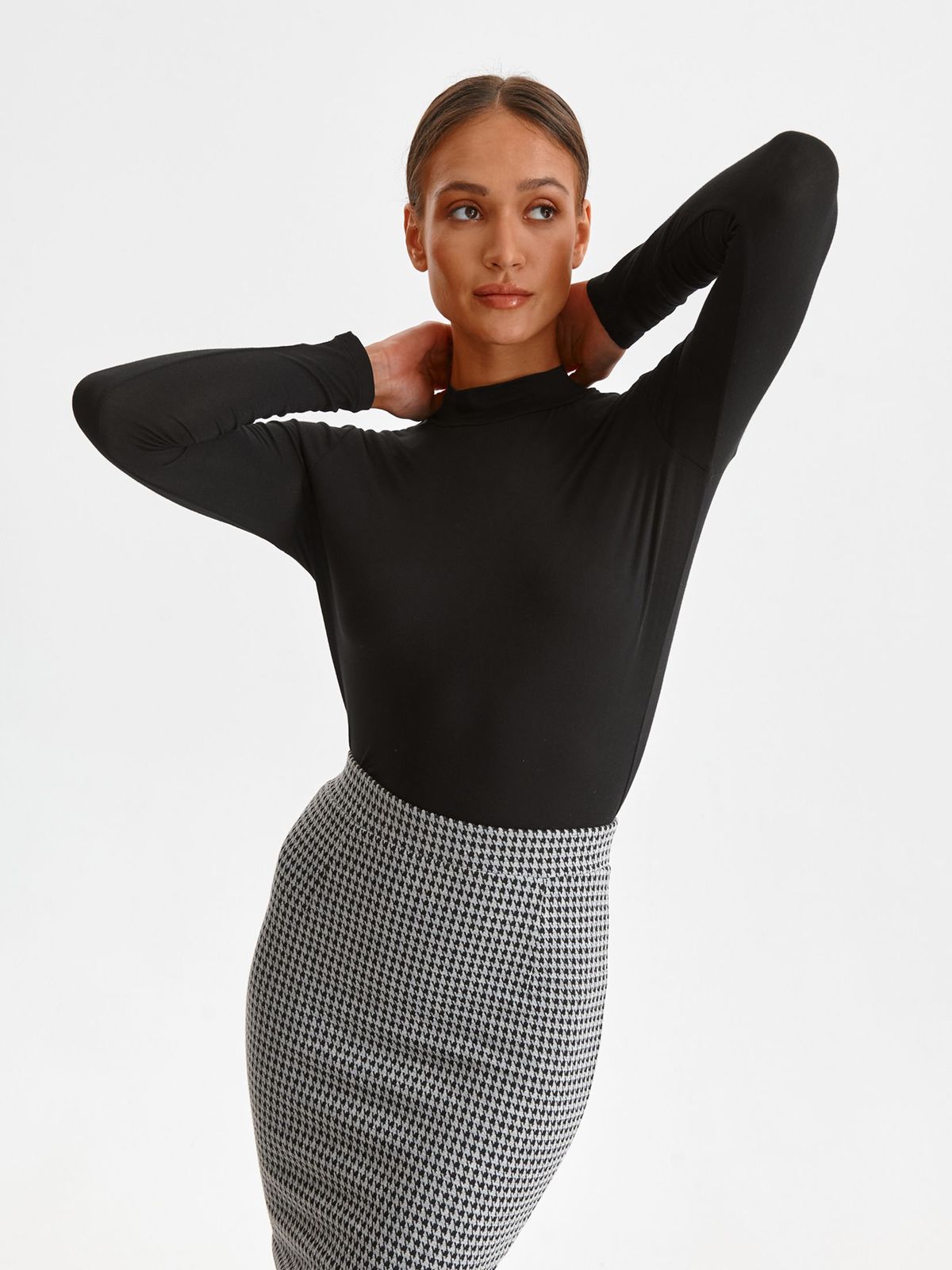 Black sweater from elastic fabric with turtle neck