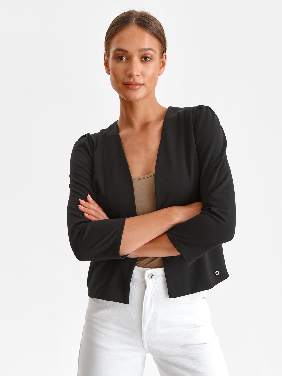 Black jacket straight top wrinkled sleeves thin fabric
