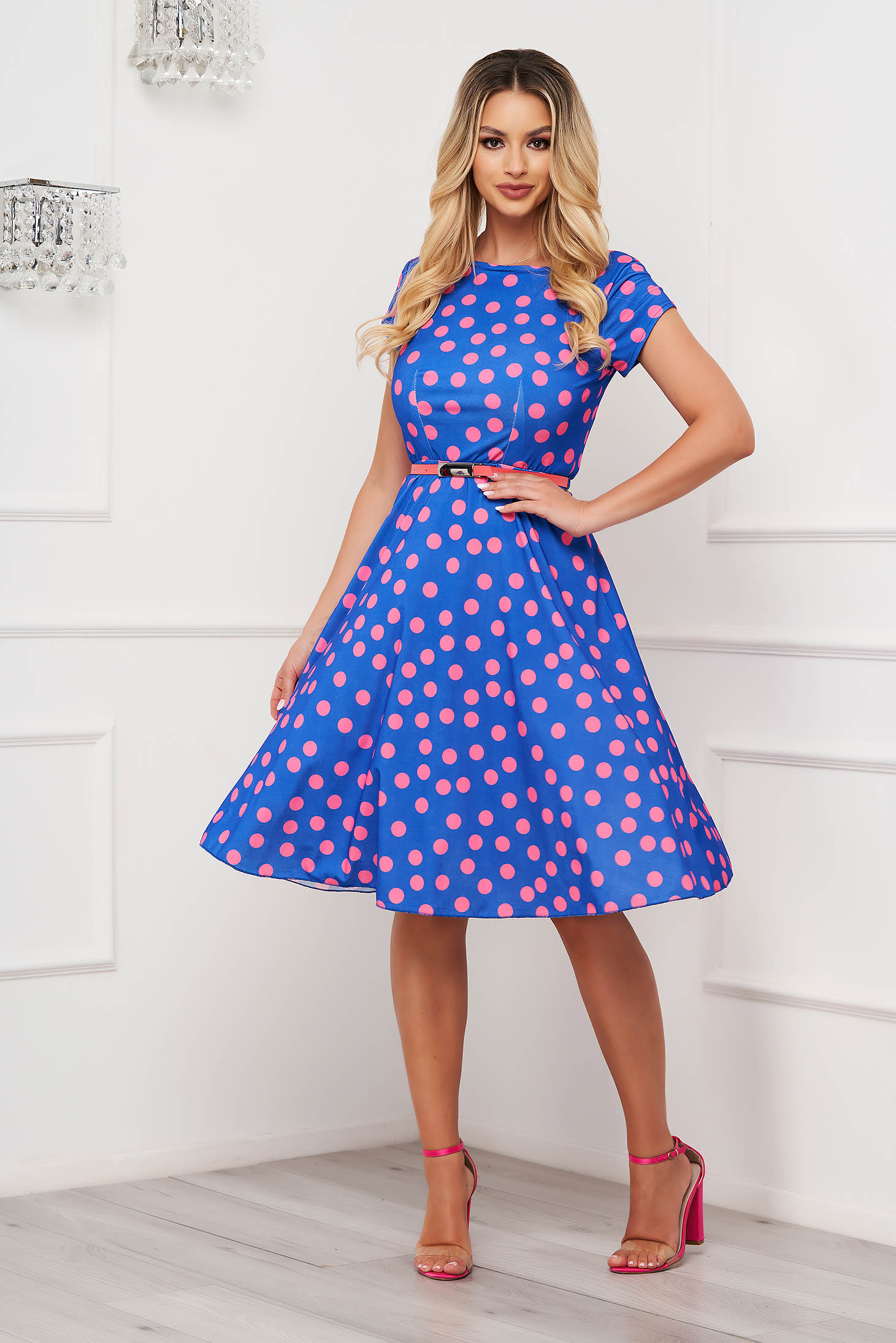- StarShinerS dress midi cloche with elastic waist lycra dots print