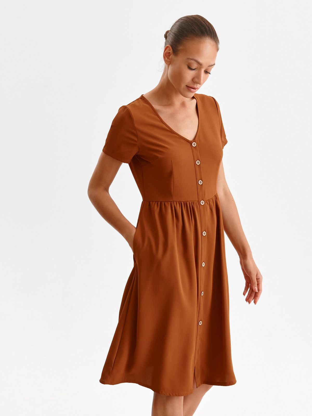 Brown dress midi cloche shirt dress thin fabric