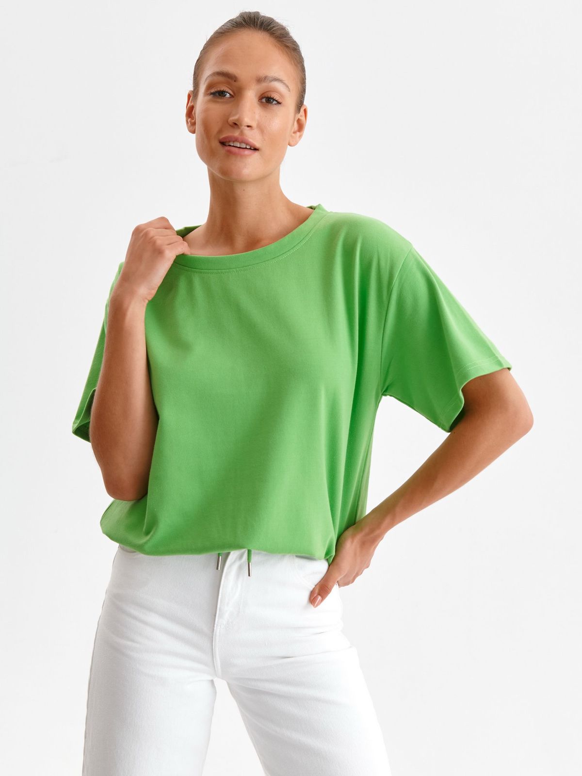 Green women`s blouse loose fit with laced details