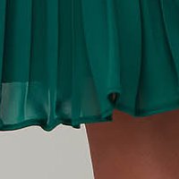 Green dress pleated from veil fabric midi cloche accessorized with belt