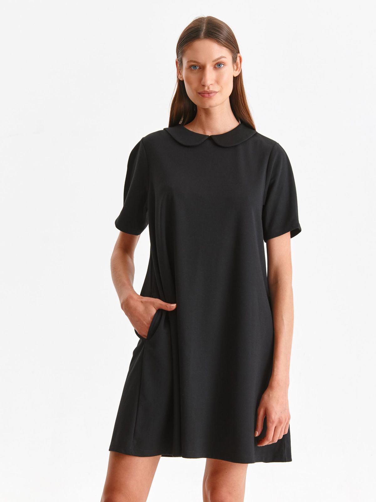 Black dress thin fabric short cut a-line lateral pockets