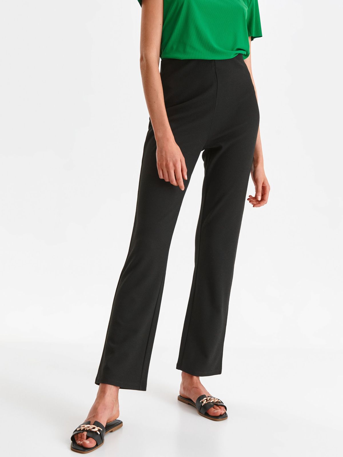 Black trousers from elastic fabric high waisted flaring cut