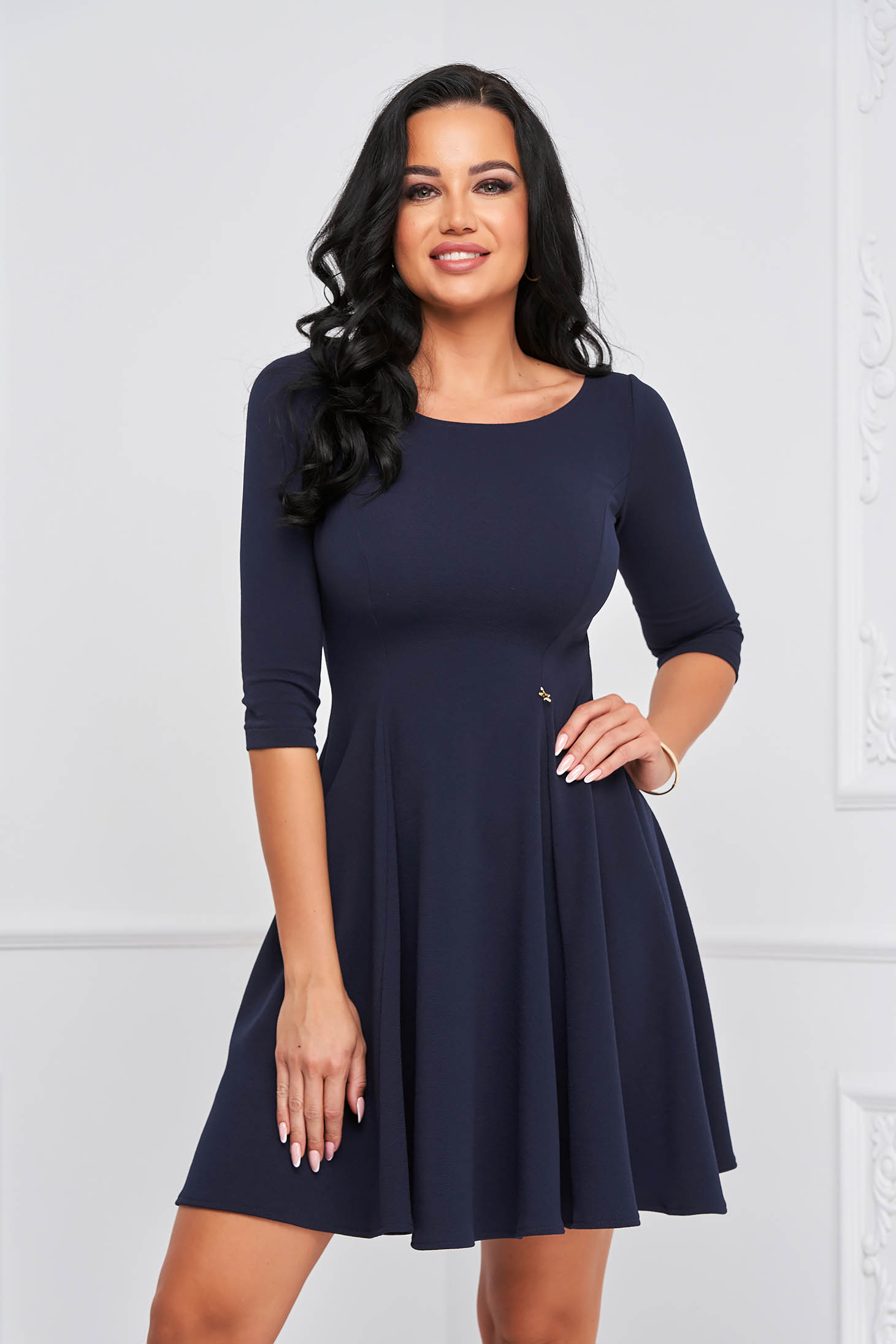 Dark blue dress crepe short cut cloche with rounded cleavage - StarShinerS