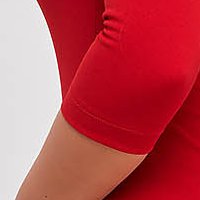 Red Midi Pencil Dress Made of Crepe with Rounded Neckline at the Back - StarShinerS