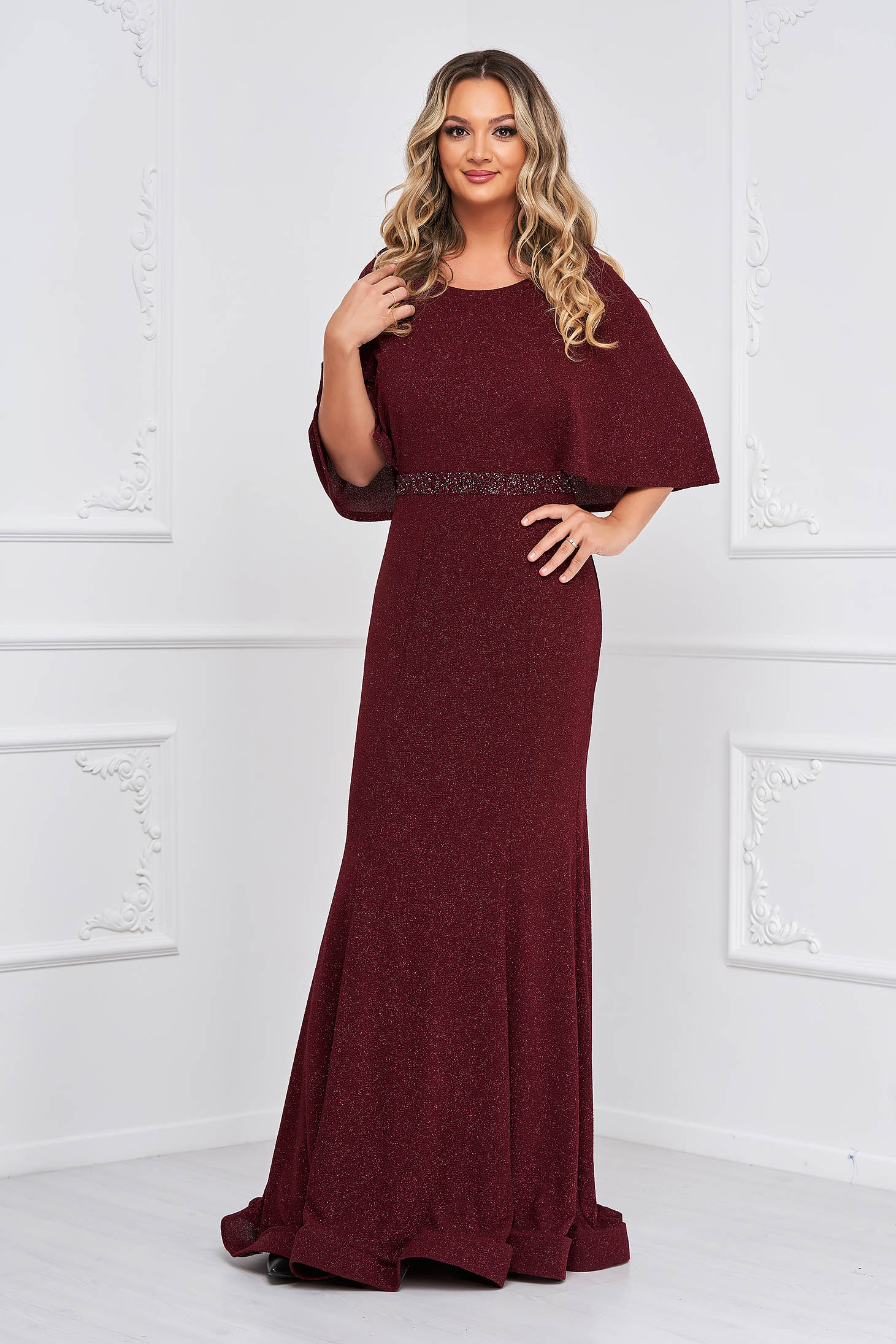 Burgundy dress mermaid dress long with glitter details