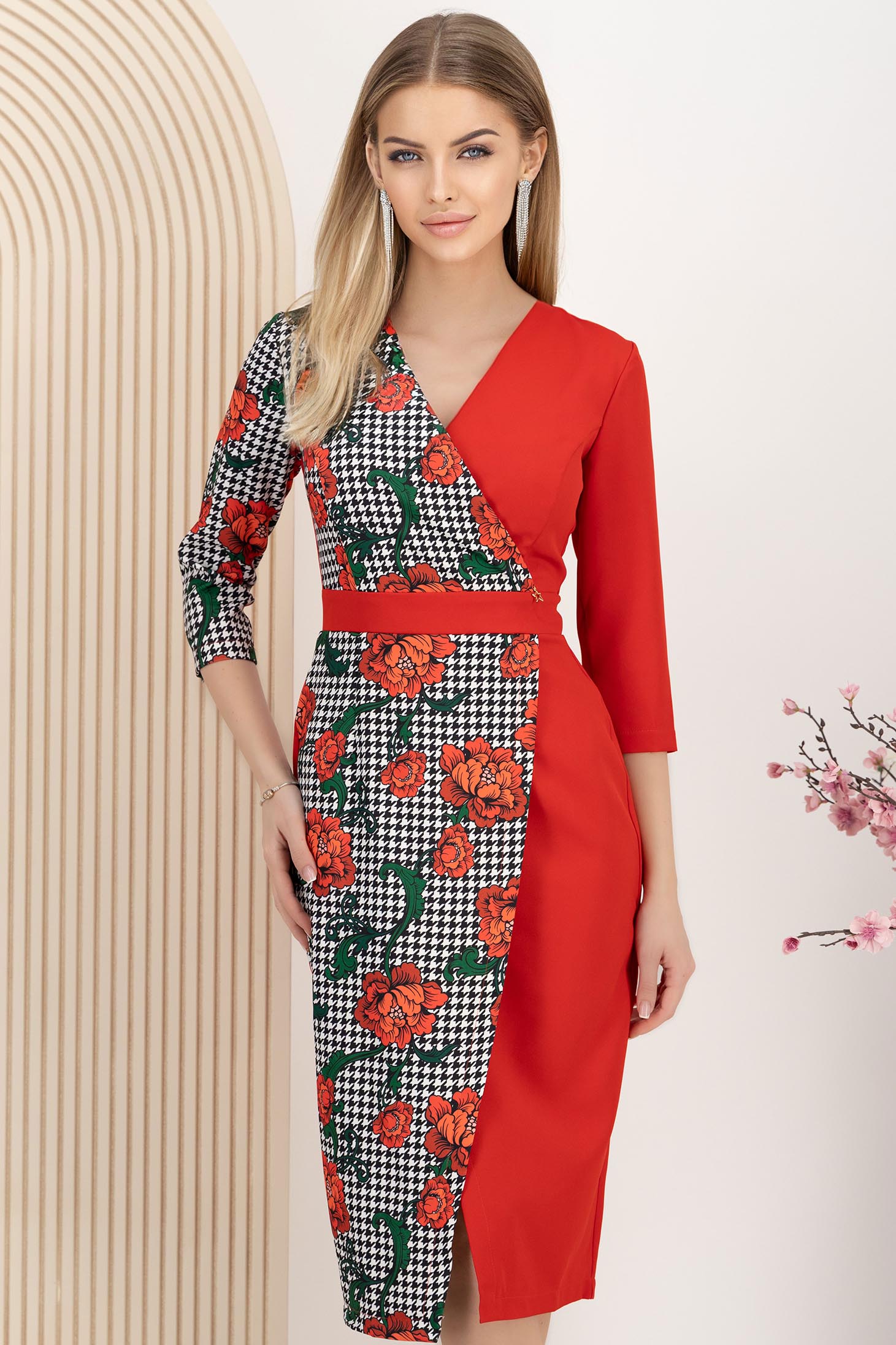 Rochie din stofa usor elastica midi tip creion petrecuta cu imprimeu digital - StarShinerS 1 - StarShinerS.ro