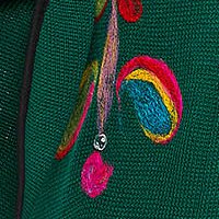 Cardigan din bumbac tricotat verde cu maneci clopot - Lady Pandora