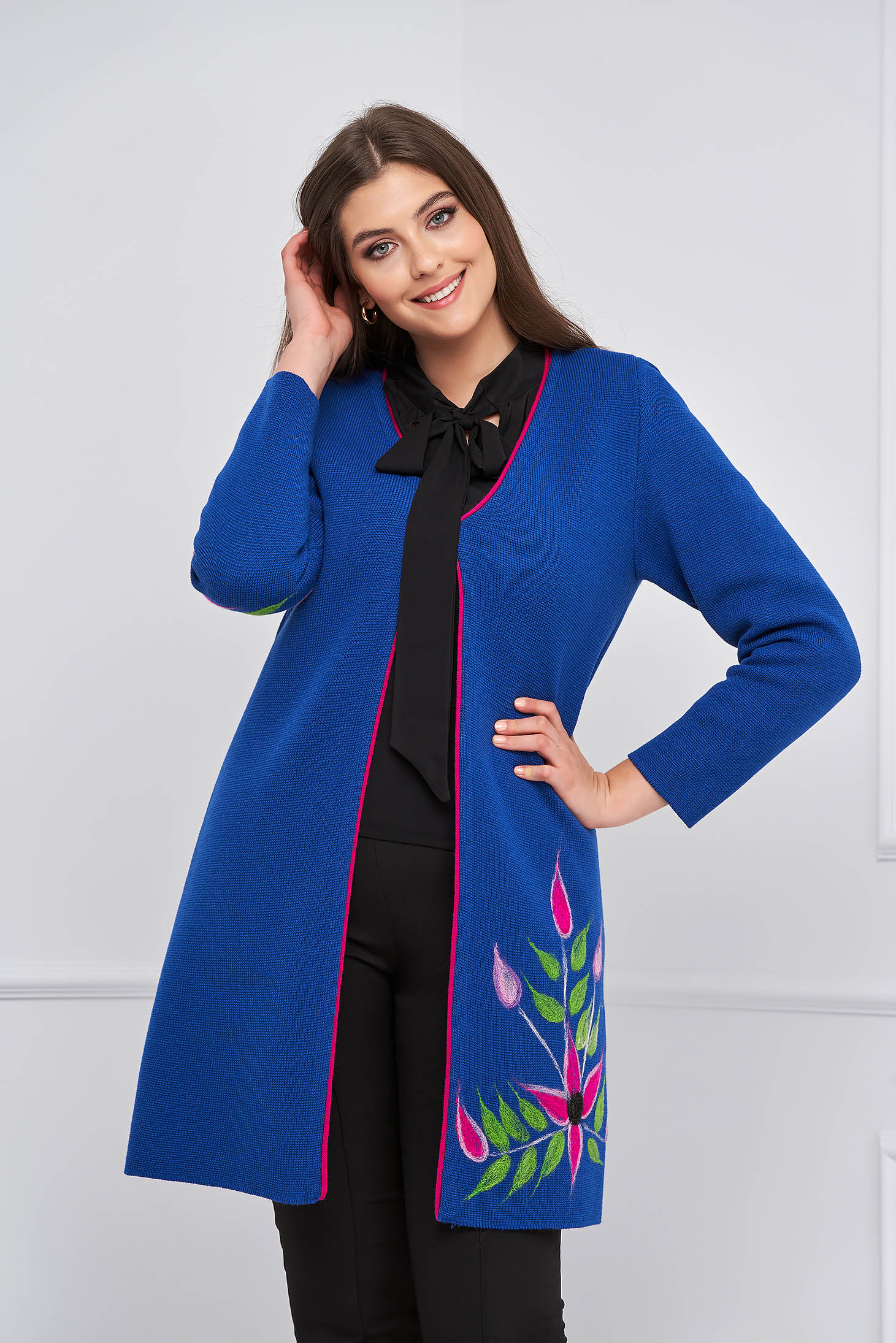 Blue cardigan knitted front closing