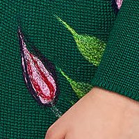 Kötött kardigán - zöld virágos mintával, elől összekapcsolható