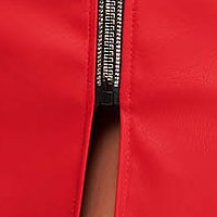 Rochie din piele ecologica si stofa elastica rosie tip creion cu fermoar frontal - StarShinerS