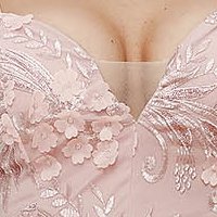 Púder rózsaszínű hosszú alkalmi harang taft ruha 3d virágos díszítéssel
