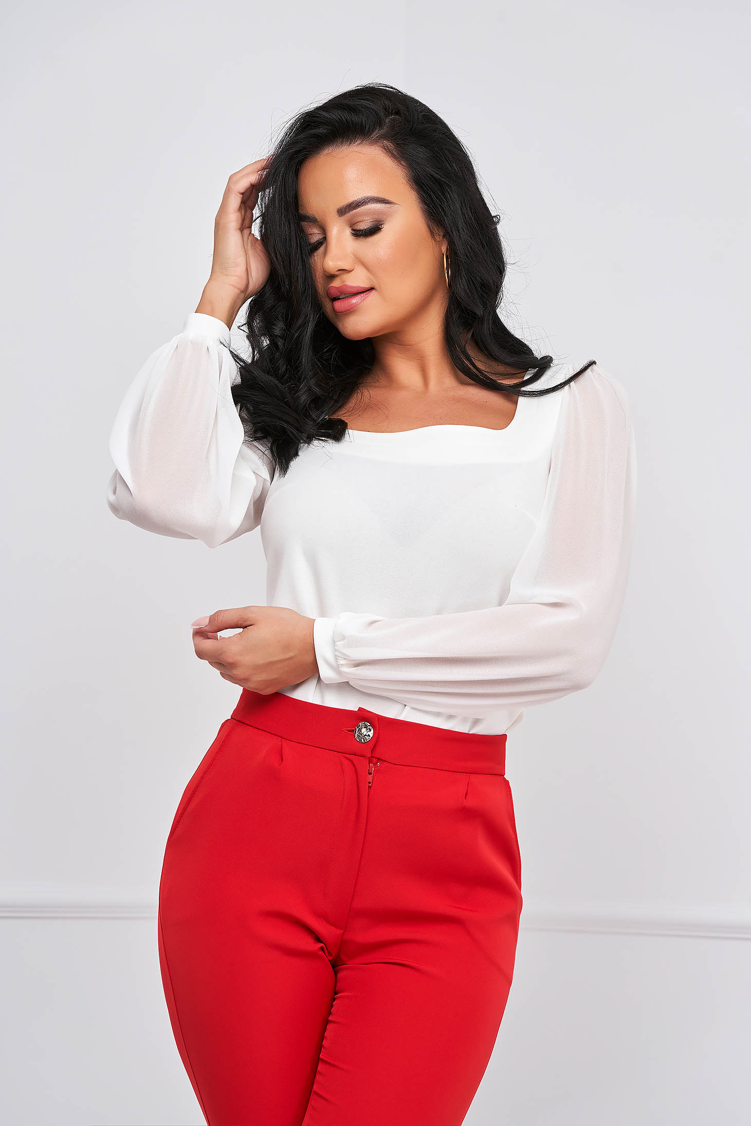 White women`s blouse crepe with veil sleeves tented - StarShinerS