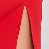 Red Midi Pencil Dress made from Elastic Fabric with Pleated Veil Sleeves - StarShinerS