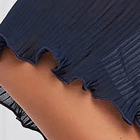 Navy Blue Elastic Fabric Midi Pencil Dress with Pleated Veil Sleeves - StarShinerS