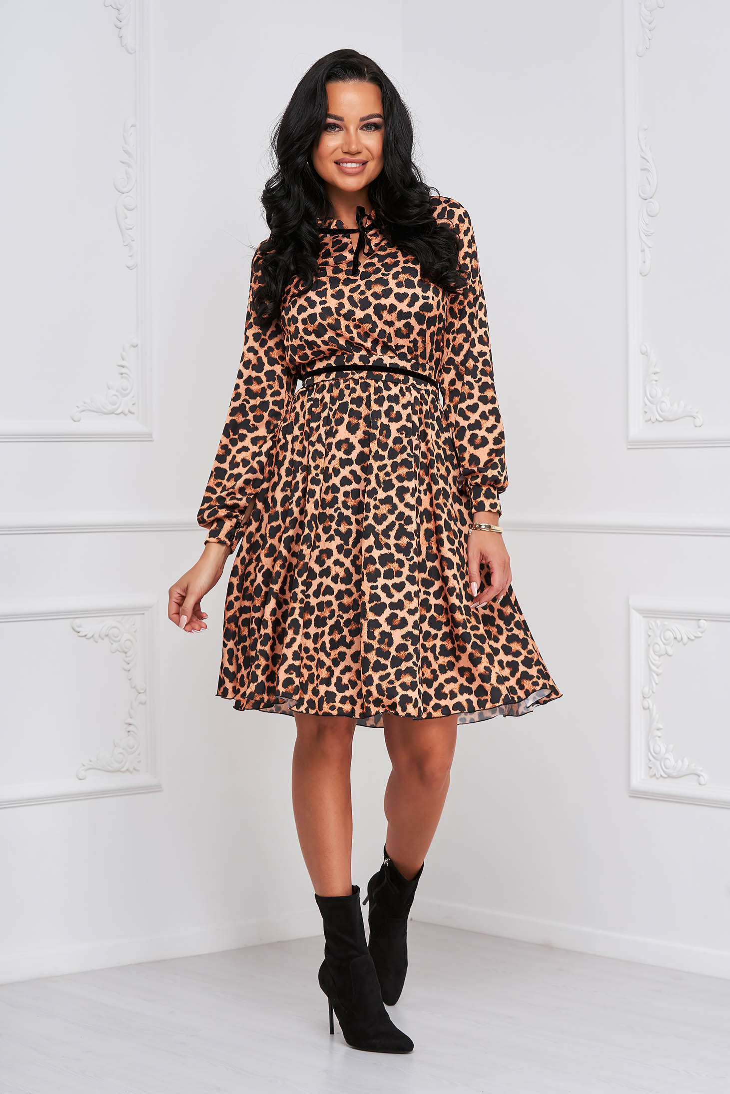 Dress thin fabric midi cloche with elastic waist detachable cord - StarShinerS