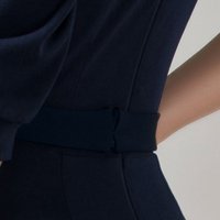 Dark Blue Elastic Fabric Short Pencil Dress with Material Folds and Crossover Neckline - PrettyGirl