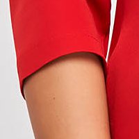 Rochie din stofa elastica rosie scurta cu un croi drept accesorizata cu brosa - StarShinerS
