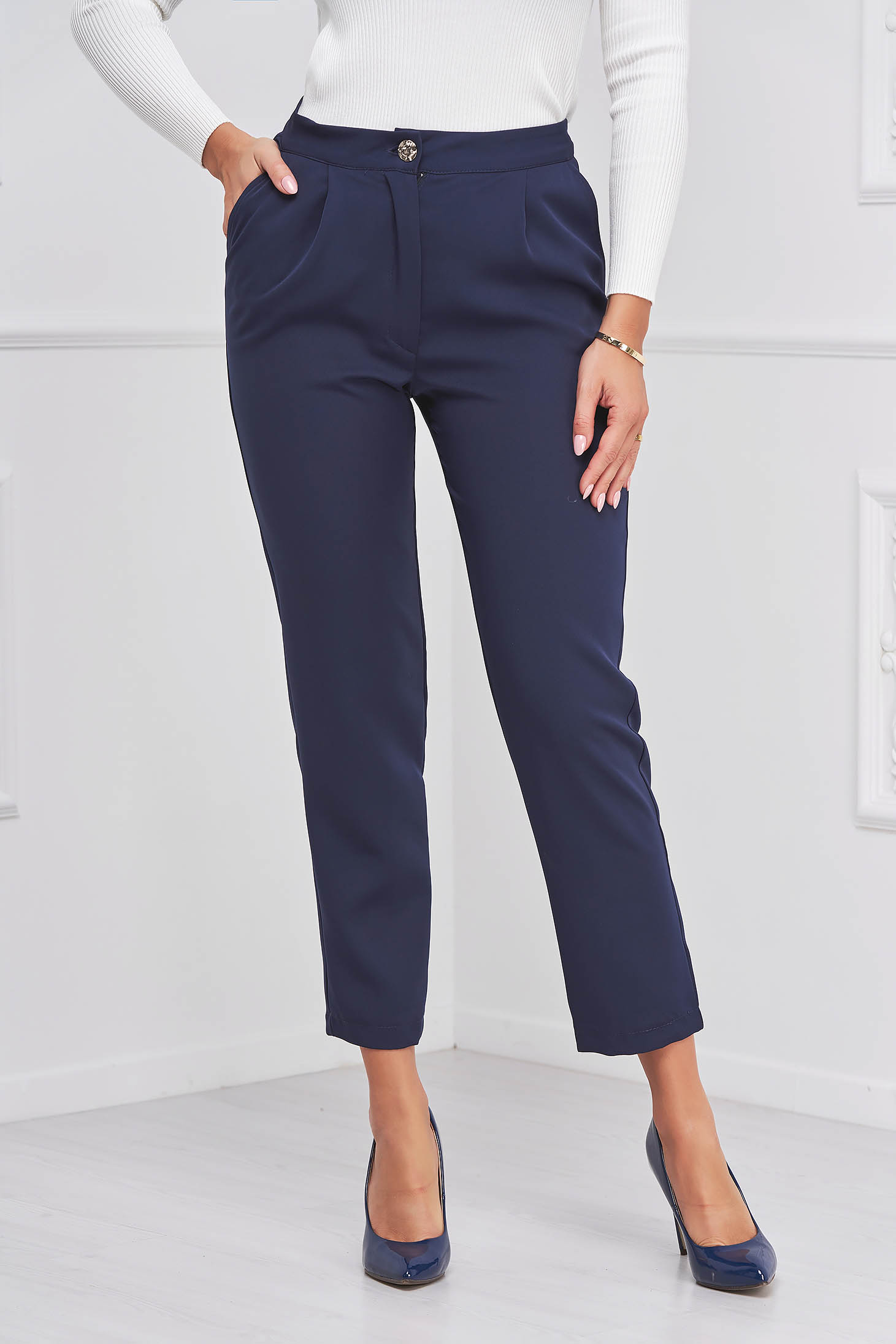 - StarShinerS dark blue trousers conical medium waist elastic cloth lateral pockets