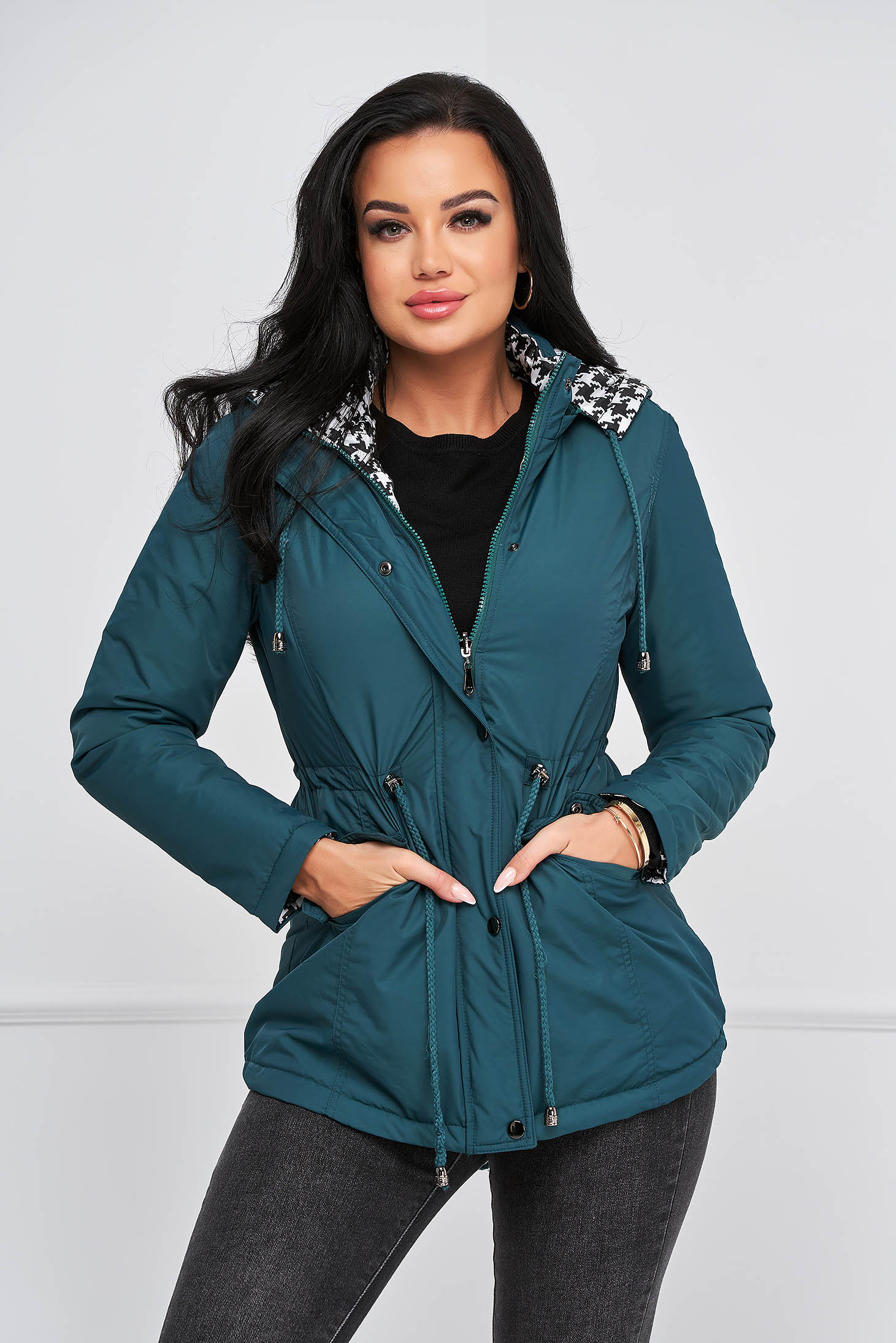Darkgreen jacket from slicker straight double-faced