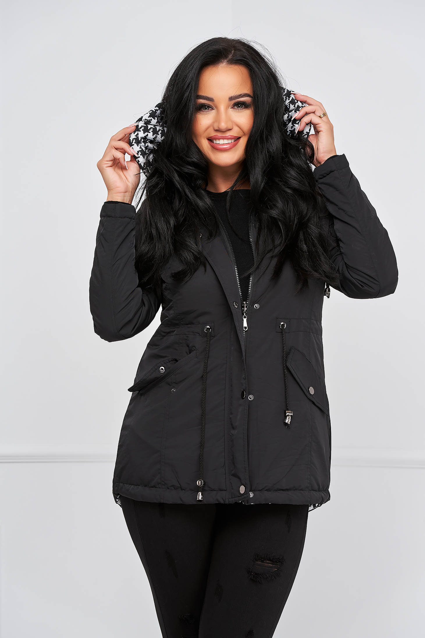Black jacket from slicker straight double-faced